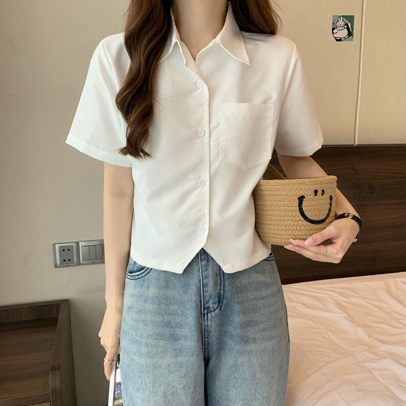 Áo sơ mi SUXI tay ngắn màu sắc đơn giản thời trang mùa hè cho nữ