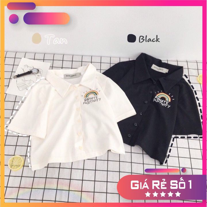 Áo Croptop Nữ Tay Ngắn RAINBOW Phối Nút Ulzzang (Ảnh Thật, Hàng Sẵn) | BigBuy360 - bigbuy360.vn