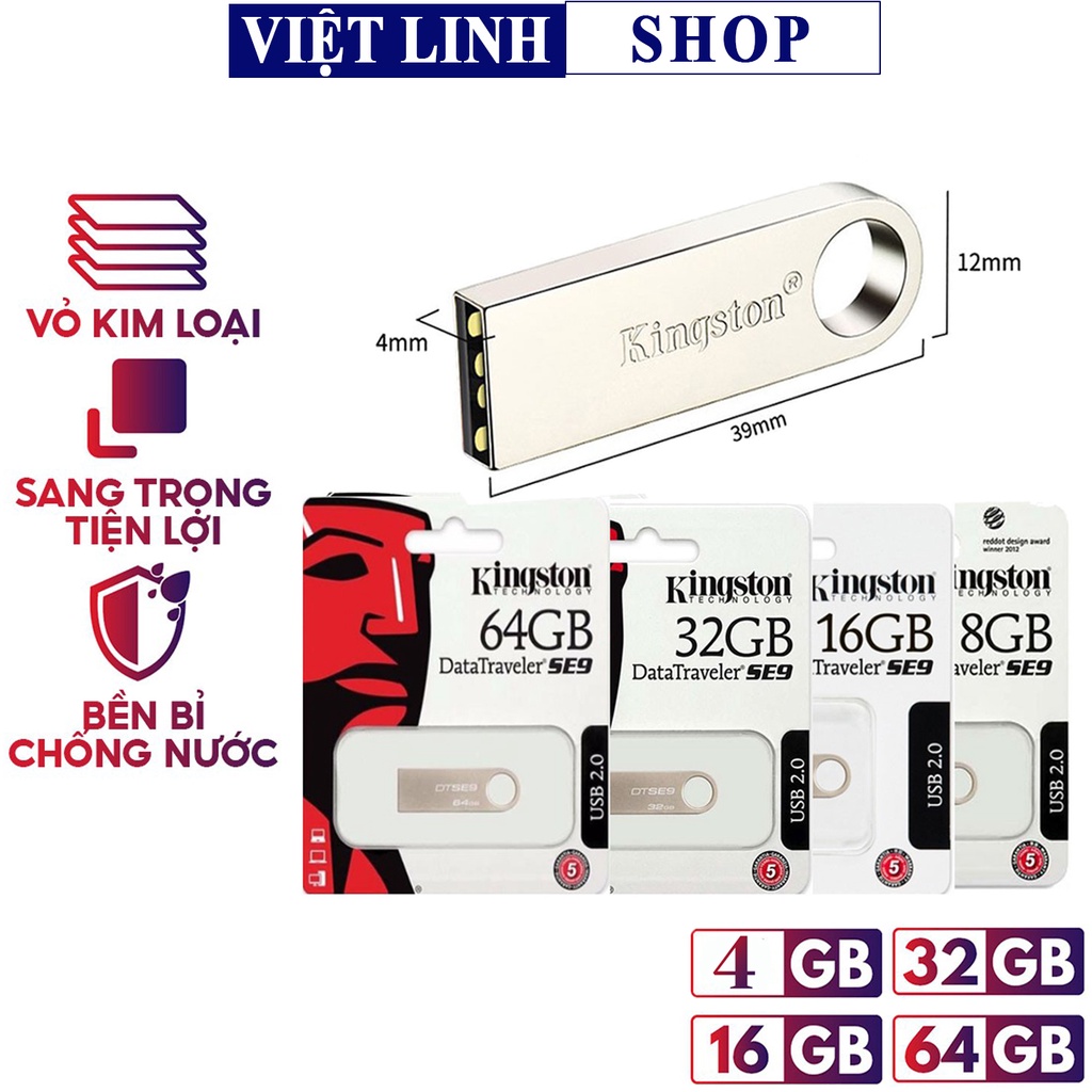 USB 4GB/8GB/16GB/32GB Kingston 3.0 thiết kế nhỏ gọn, vỏ kim loại chống nước - Việt Linh Shop