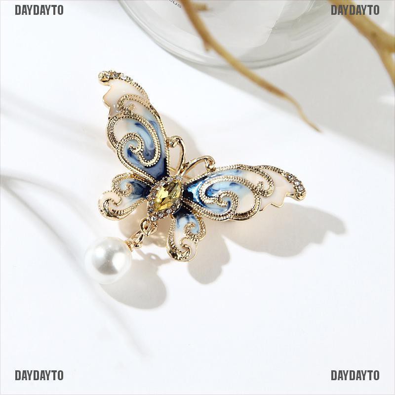 Ghim Cài Áo Hình Bướm Đính Đá Và Ngọc Trai Nhân Tạo Thời Trang Cho Nữ