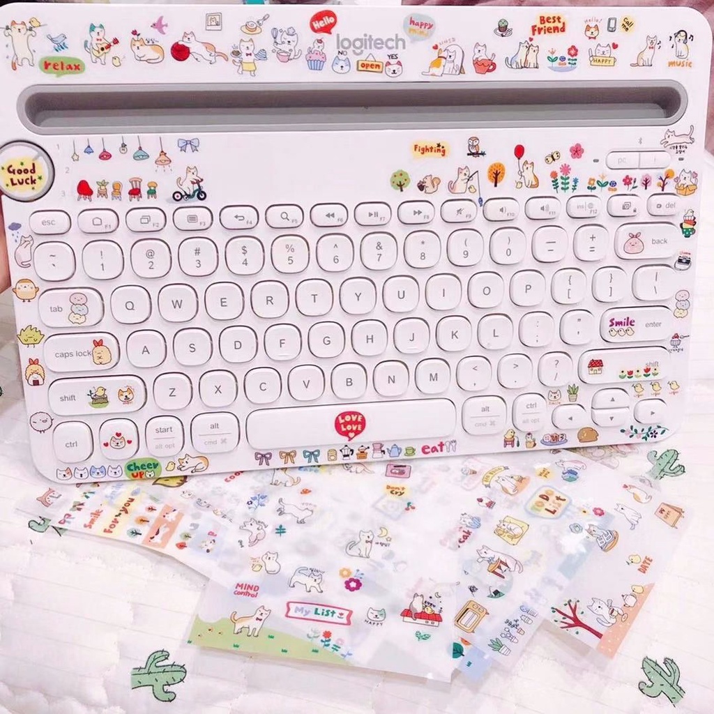 Miếng Dán Bàn Phím Bluetooth Không Dây Logitech K480 / K380 Họa Tiết Hoạt Hình Chống Thấm Nước