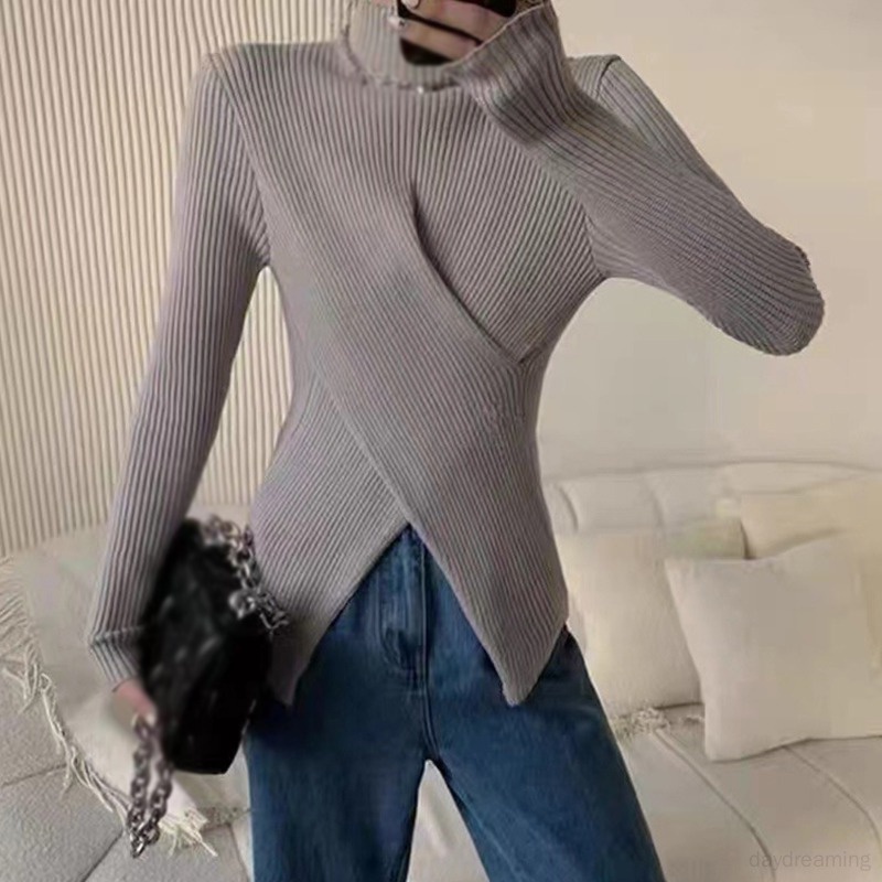 Áo Sweater Cổ Lọ Màu Sắc Đơn Giản Cho Nữ