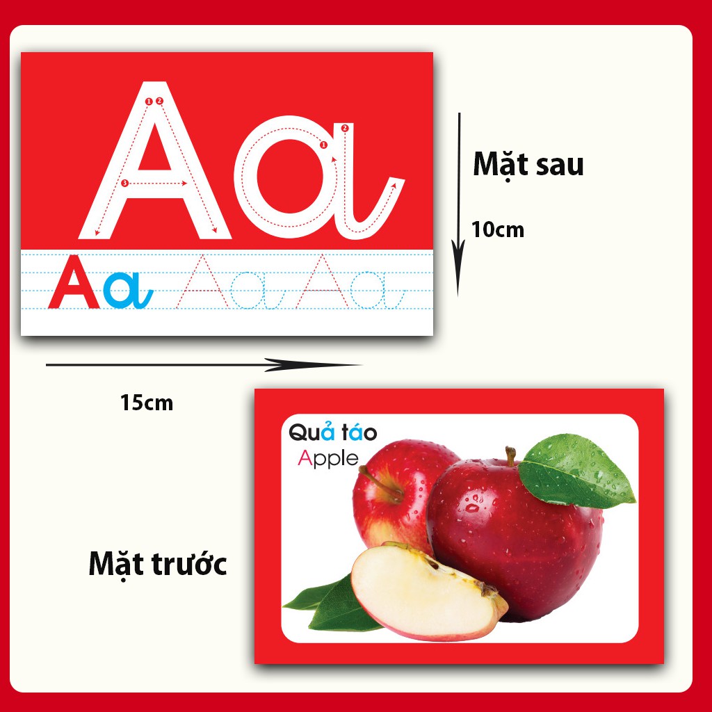 Thẻ Flash Card - Bé nhận biết ABC,123 - Thẻ in 2 Mặt, Kích Thước 10 x 15 cm - 44 Thẻ