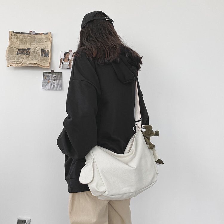 Túi tote vải đeo chéo có hộp bên unisex nam nữ Hàn Quốc