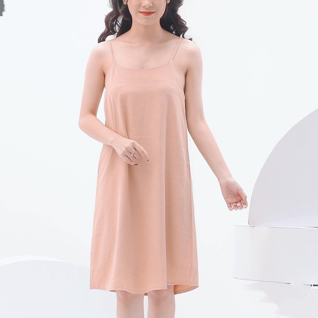 Váy 2 dây dáng suông chất đũi trơn thoáng mát  - Váy ngủ bầu có nấc điều chỉnh phía sau lưng  V286