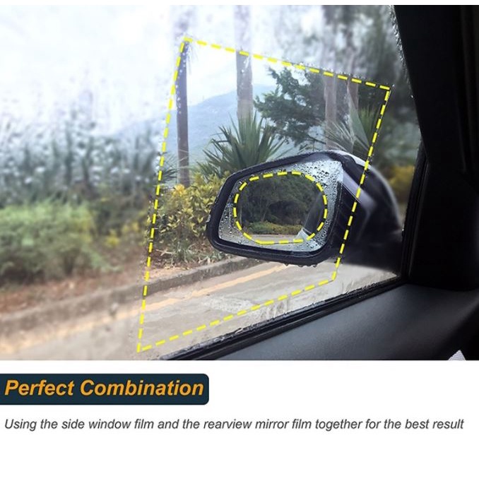 Miếng dán CHỐNG BÁM NƯỚC MƯA cho kính và gương chiếu hậu xe ô tô - Bộ 2 miếng dán có kèm khăn lau