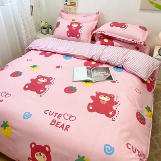 Bộ Drap & Chăn Phao Cotton Poly Gấu Cherry