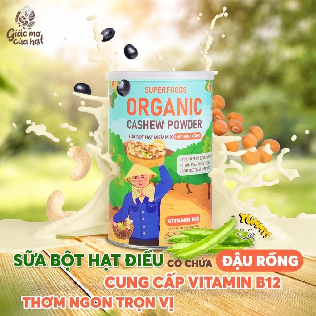 Sữa bột hạt điều Giấc mơ của hạt 300g ( vị lúa mì, socola, đậu rồng...)