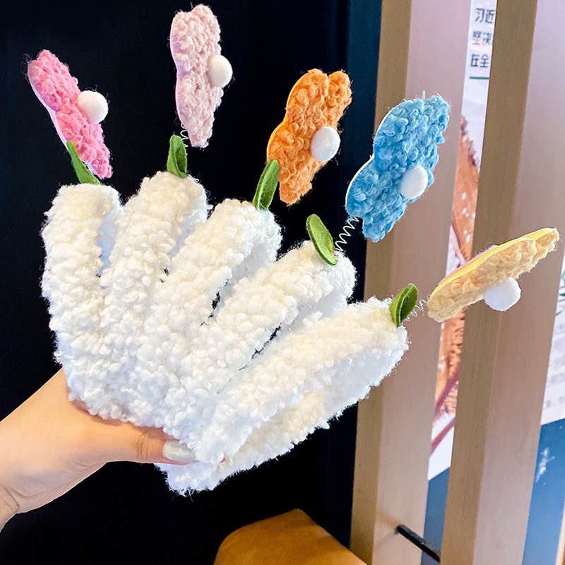 Băng đô lông cừu đính hoa nhỏ dễ thương ngọt ngào phong cách Hàn Quốc cho bé