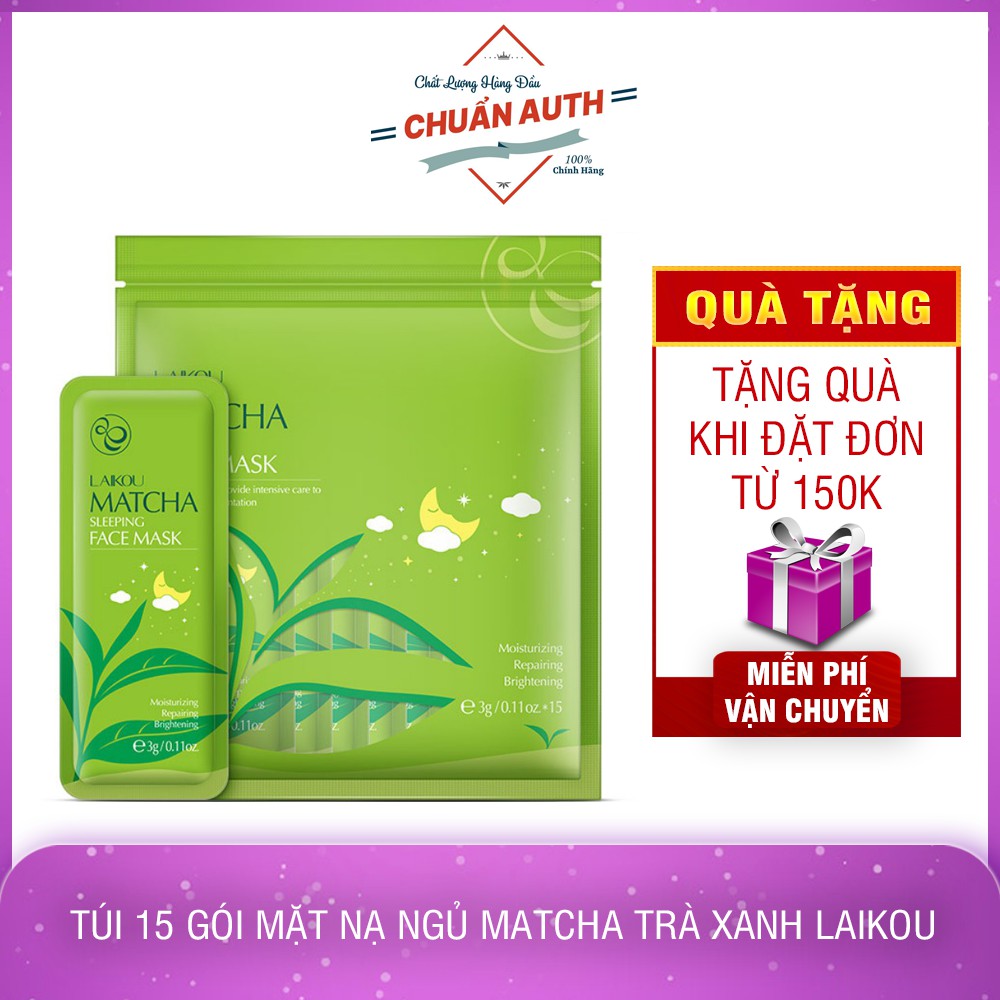 Túi 15 gói mặt nạ ngủ matcha trà xanh LAIKOU