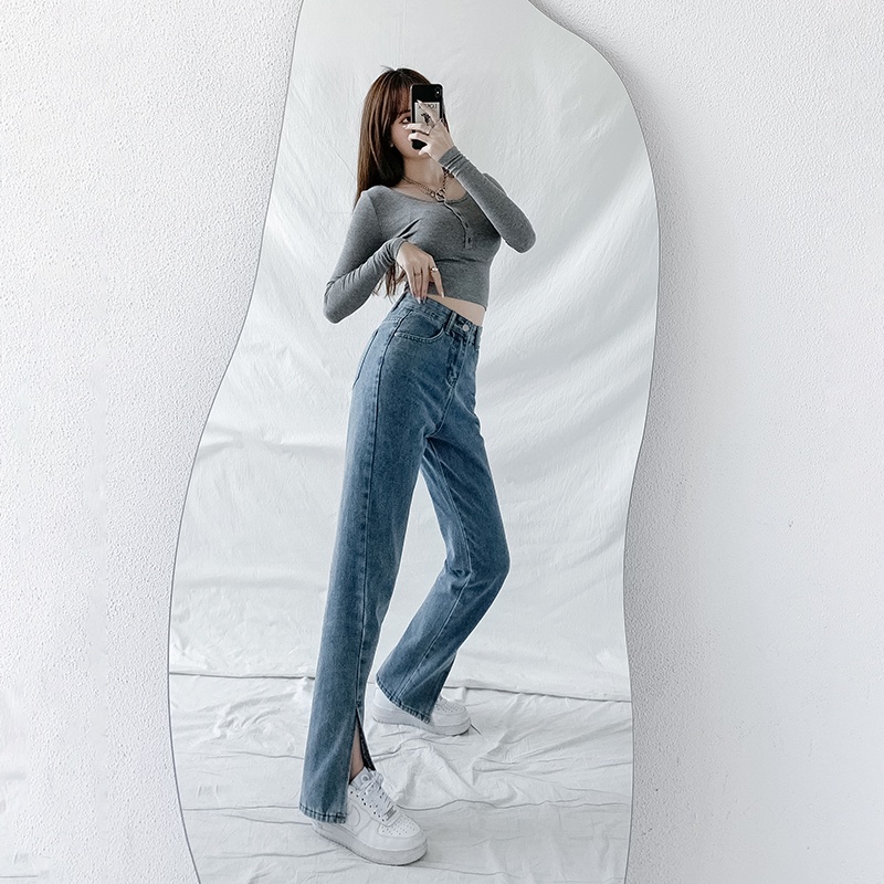 Quần jean lưng cao dáng rộng phong cách thời trang hàn quốc