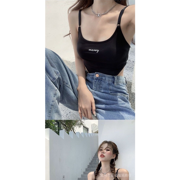 Jumpsuit Hai Dây Màu Đen Thêu Chữ Phong Cách Âu Mỹ Cá Tính Cho Nữ | BigBuy360 - bigbuy360.vn