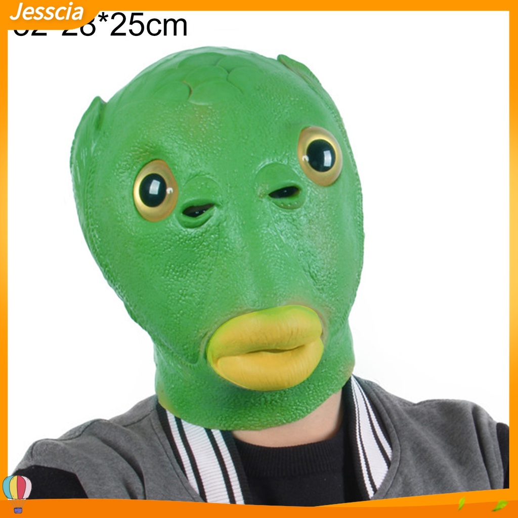 Jessica| Mũ Trùm Đầu Hóa Trang Hình Cá Bằng Silicone Màu Xanh Lá Dành Cho Người Lớn