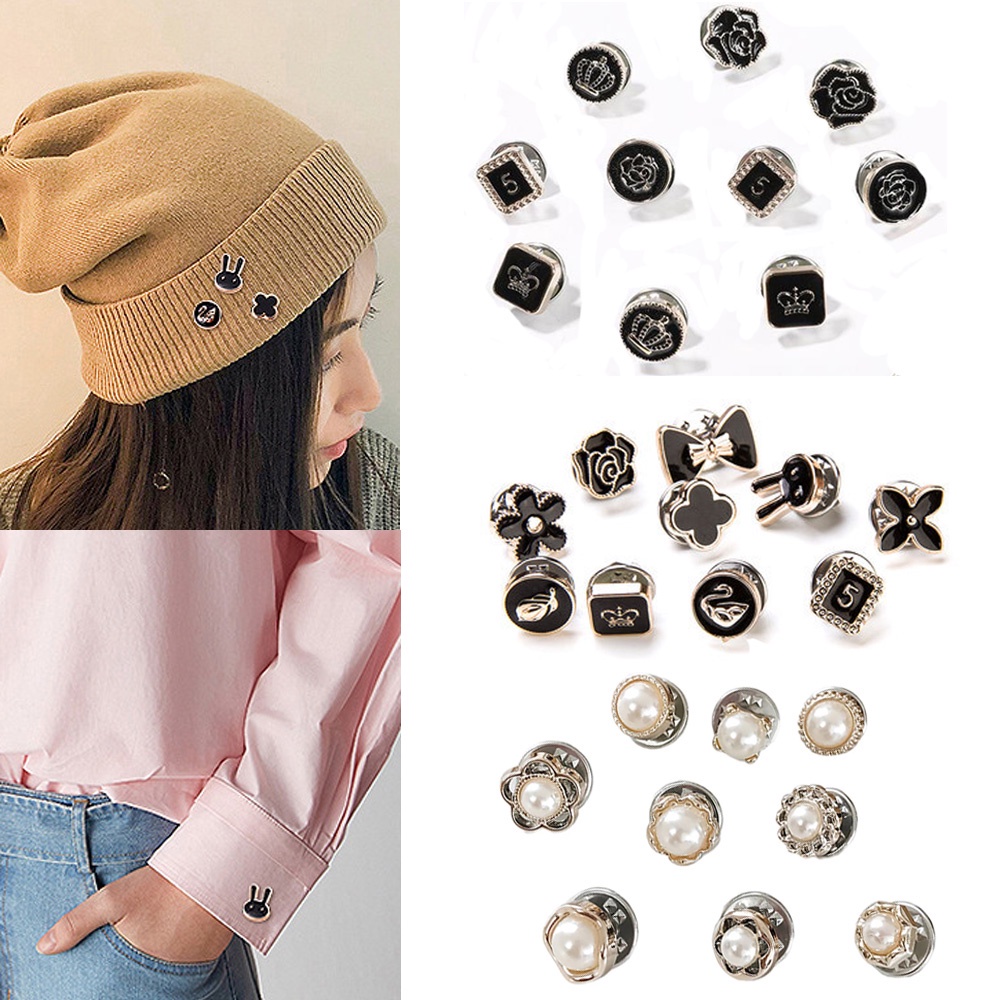 Set 10 ghim nút cài áo sơ mi khăn choàng cổ khuy măng sét điều chỉnh được phong cách Hàn Quốc thời trang