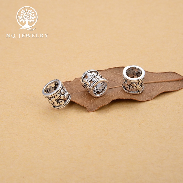Charm bạc chặn hạt hình trụ họa tiết bông hoa - NQ Jewelry