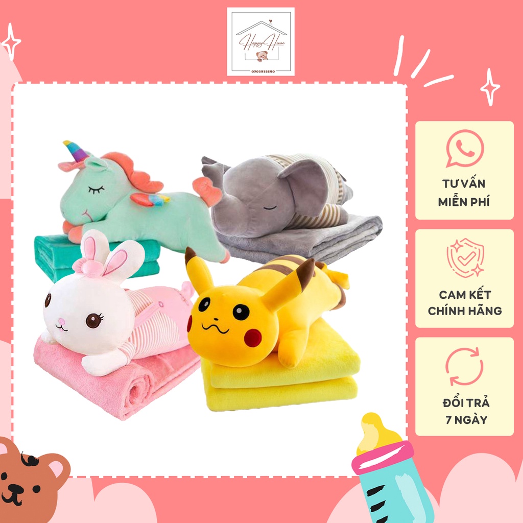 Bộ chăn mền gối văn phòng hình thú dài, gấu bông gấu ôm cho bé cute dễ thương - HAPPY HOME