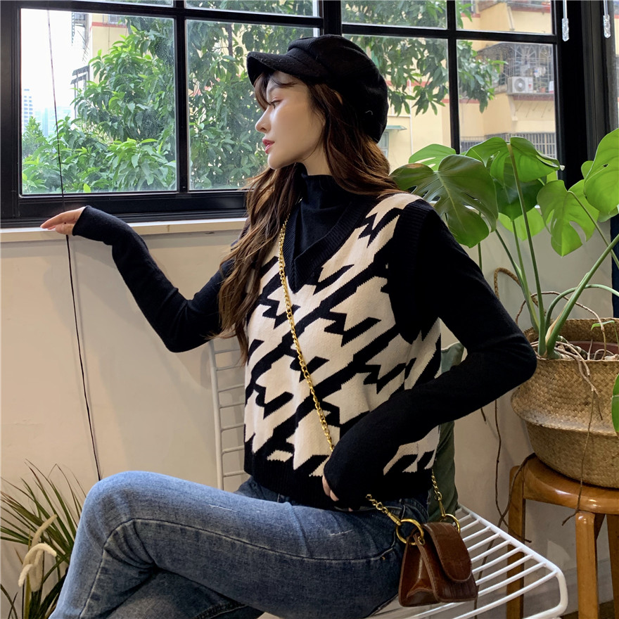 Áo gile nữ dệt kim tay cộc cổ V thời trang phong cách Hàn Quốc | BigBuy360 - bigbuy360.vn