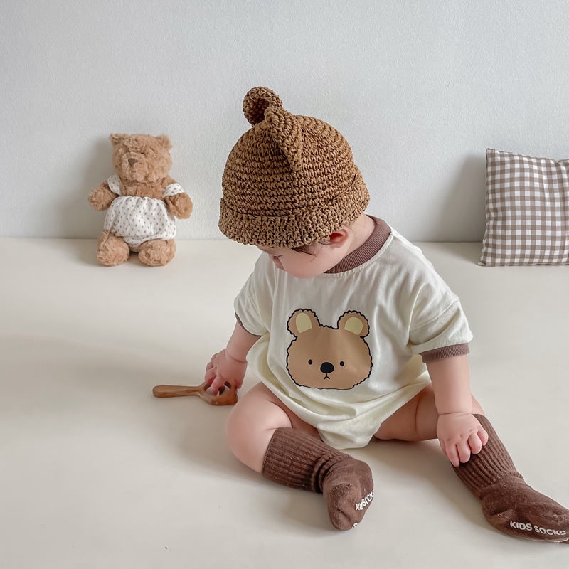 Áo Liền Quần Ngắn Tay Họa Tiết Gấu Hoạt Hình Thời Trang Mùa Hè Cho Trẻ Em