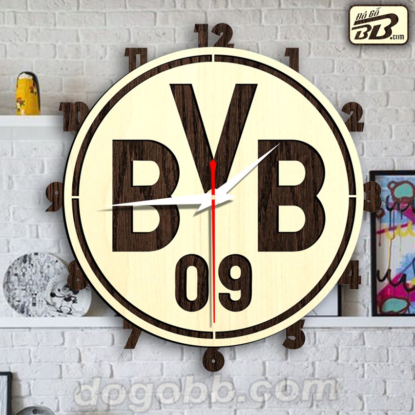 Đồng Hồ Bóng Đá Logo Clb Borussia Dortmund Treo Tường Bằng Gỗ Bền Rẻ Đẹp - Đồ Gỗ BB