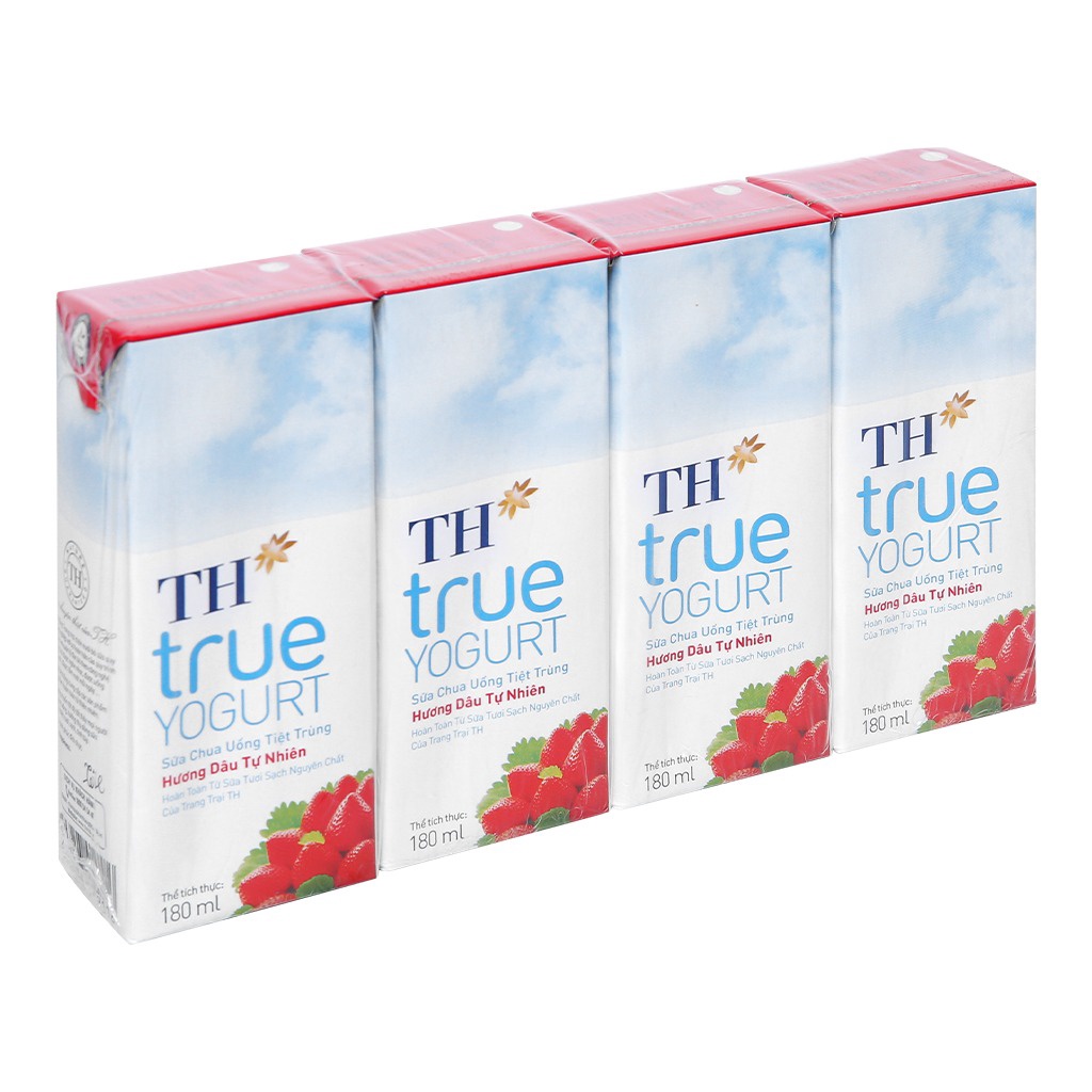 Sữa Chua Uống TH True YOGURT Tiệt Trùng  Hương Việt Quất/ Cam/ Dâu Tự Nhiên Lốc 4 Hộp