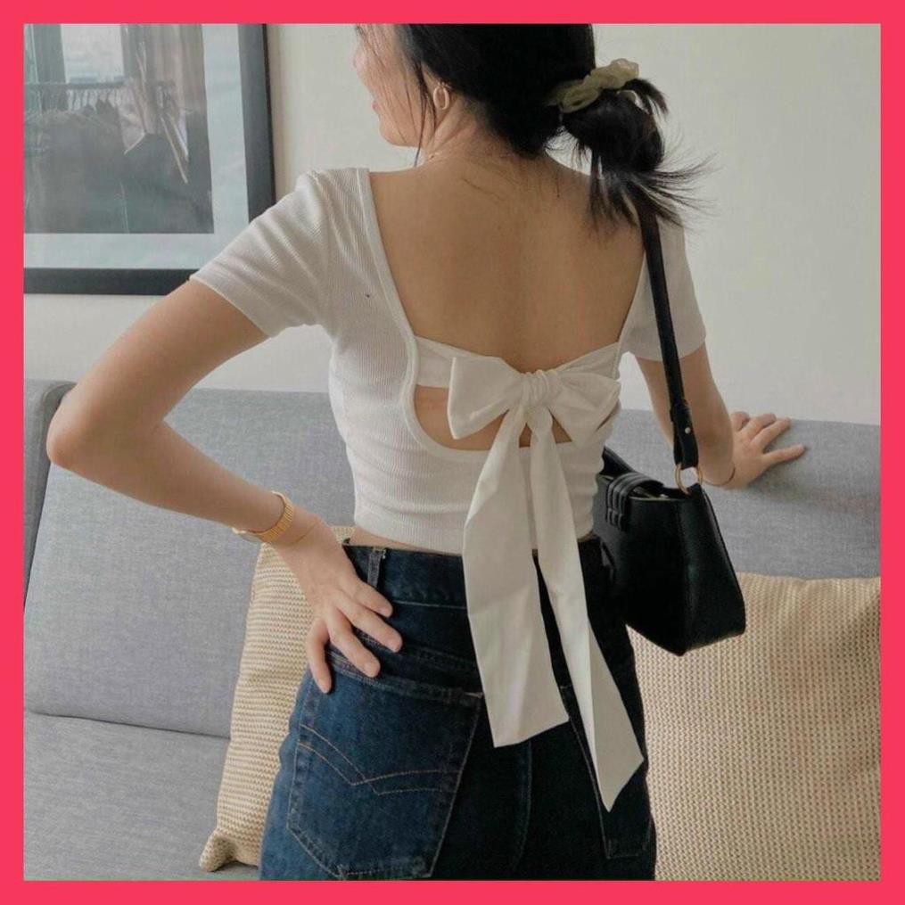 ÁO CROPTOP KIỂU THUN GÂN PHỐI KIỂU CỘT NƠ SAU LƯNG SIÊU HOT [CLIP THẬT][FREESHIP] hàng loại 1, form ôm body chuẩn 😘