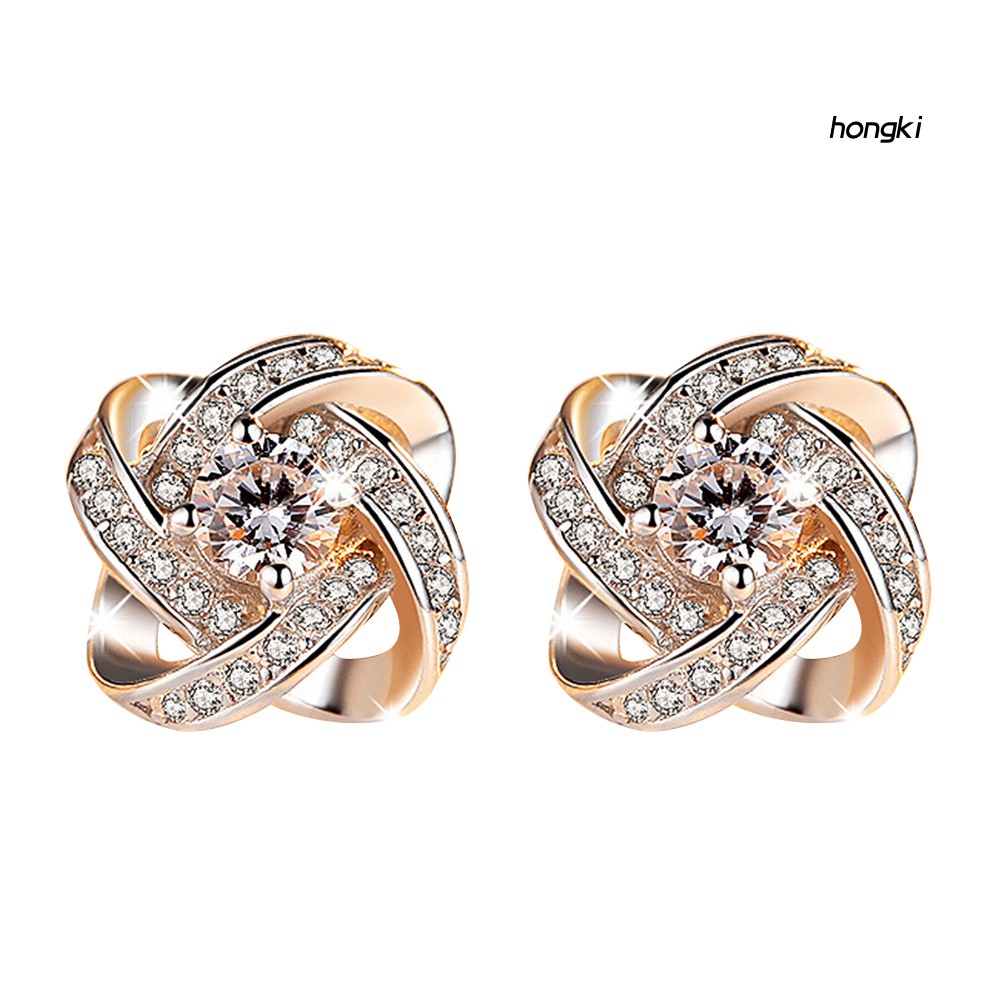Đôi khuyên tai hình hoa đính kim cương giả thời trang cho nữ