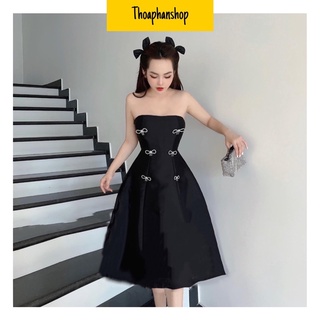 ĐẦM ỐNG CÚP NGỰC XOÈ ĐÍNH NƠ MIDI [kèm ảnh thật ]