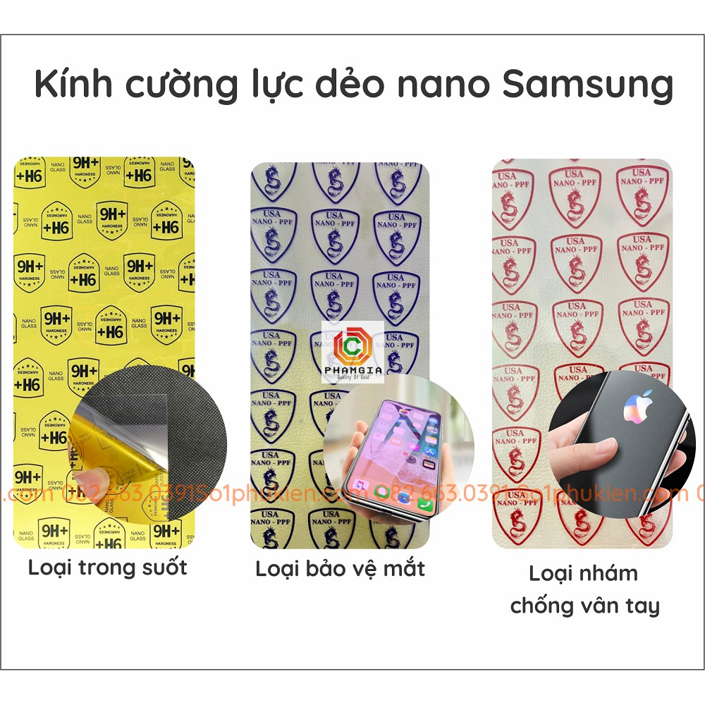 Dán cường lực dẻo nano Galaxy A10/A10S/A20/A20E/A30/A30S/A31/A50/A70/A80/A81/A90/A91 trong suốt (siêu bền)