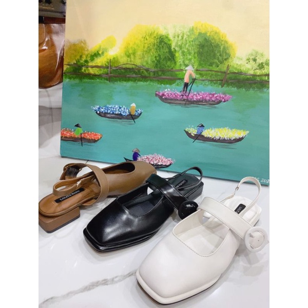 Giày Sục Nữ Lolita Quai Ngang Khoá Tròn, Dây Quai Khoá Sau Bít Mũi Gót Vuông Cao 3 Phân