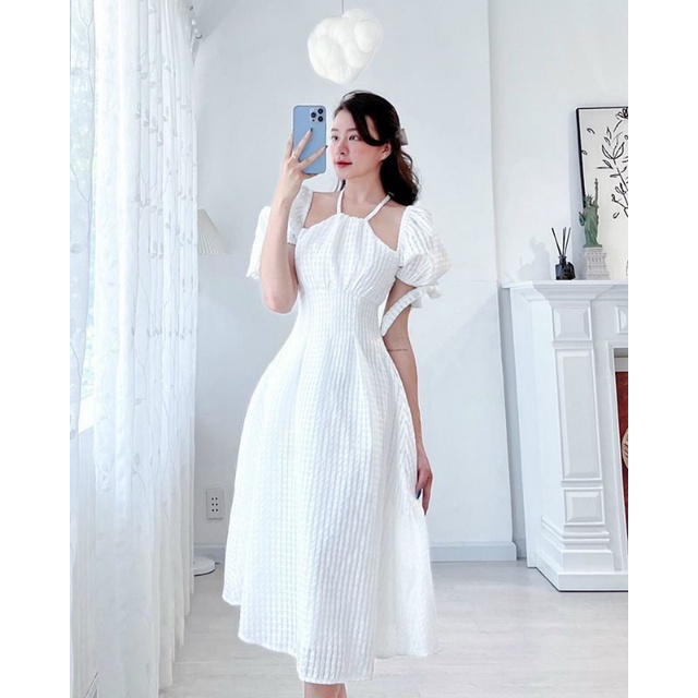 ĐẦM MIDI CỔ YẾM TAY BỒNG NƠ 4M✨