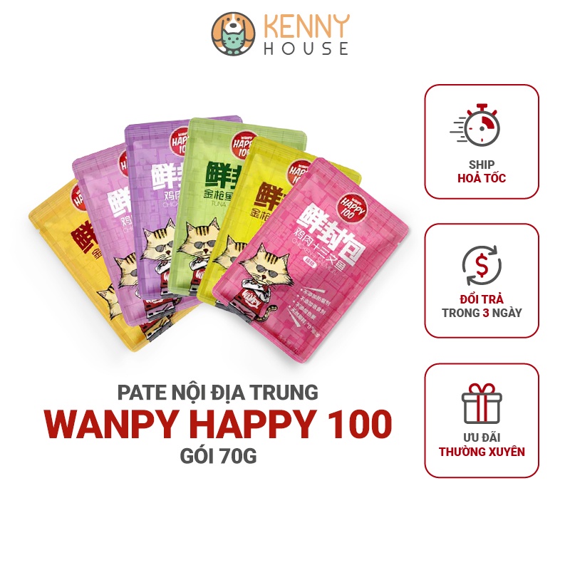 [Ship hoả tốc] Pate cho mèo hiệu Wanpy dòng Happy 100 giá rẻ chất lượng 70g