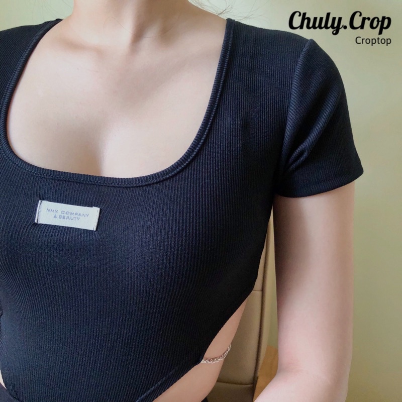 Áo Bodysuit ôm cổ U phối xích eo - Kèm hình thật