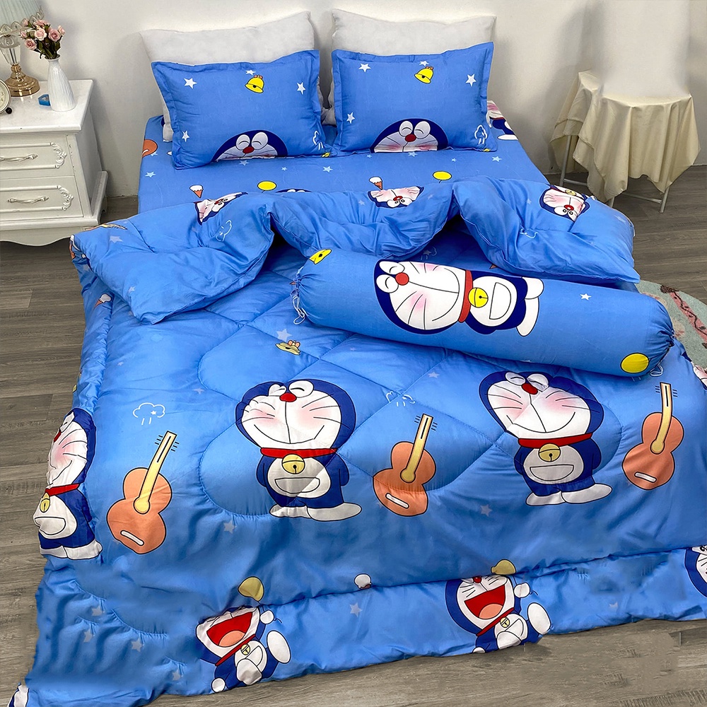 [ Chăn Phao ] Set 5 Món Bộ Chăn Phao Ga Gối Poly COTTON Chăn Bông chon mẫu [ Chăn phao + Ga chun + 2 Vỏ gối + Vỏ ôm ]