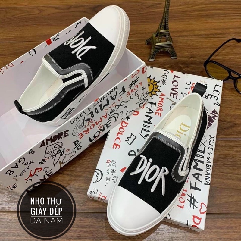 Giày thể thao nam , giày lười slipon nam đen , đế cao su thêu hàng siêu cấp