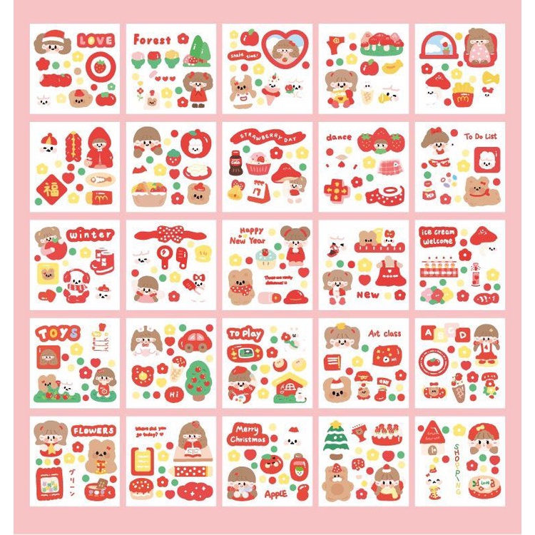 Set 100 sticker/nhãn dán dễ thương chủ đề HAPPY LEARNING/ĐI HỌC DUI DẺ chất PET PVC họa tiết nổi bật dễ thương