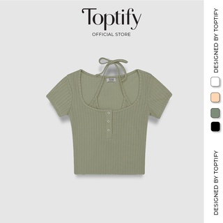 Áo croptop nữ body ngắn tay TOPTIFY yếm liền cổ trụ vải thun xô Hàn Call Me top AC209