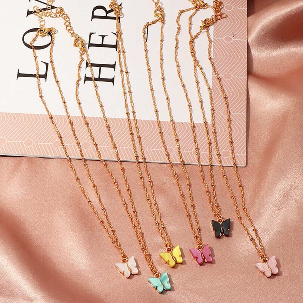 【COD】Vòng cổ Mặt Hình Bướm Acrylic Màu Sắc Ngọt Ngào Phong Cách Hàn Quốc Thời Trang Mùa Hè