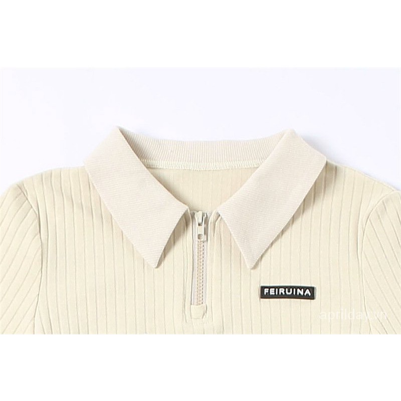 Áo thun polo có găng tay rời thêu hình mèo con dễ thương cho nữ