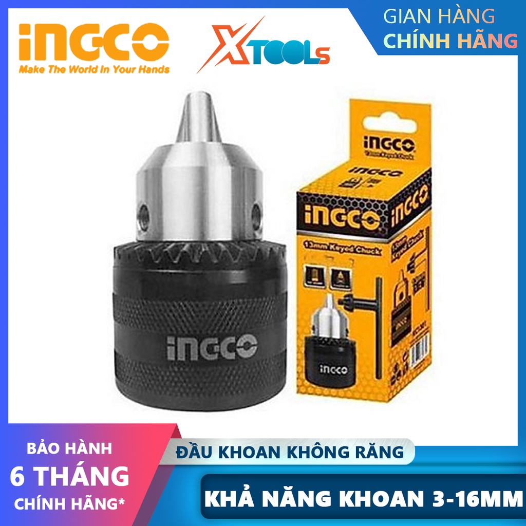 Đầu khoan không răng INGCO KC1602W đầu máy khoan khả năng khoan 3-16mm, không răng cưa b18, kèm 1 khóa vặn 80mm chuyên d
