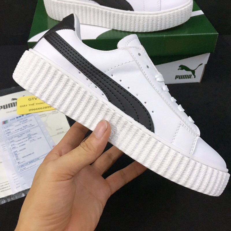 Loại đế vân răng cưa - Tặng hộp, bill và dây lụa - Giày thể thao sneaker PM trắng sọc đen, size 36-39.     .