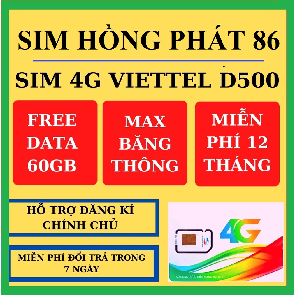 Sim 4G Viettel D500 Trọn Gói 12 tháng 60GB/năm,sim định vị,phát wifi, nghe gọi được,đổi IPV6,IPV4,có nghe gọi