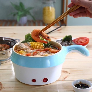 Ca nấu mì, nồi lẩu điện siêu tốc mini 2 tầng 18cm chống dính tặng kèm xửng hấp (chân cắm 2 chấu)