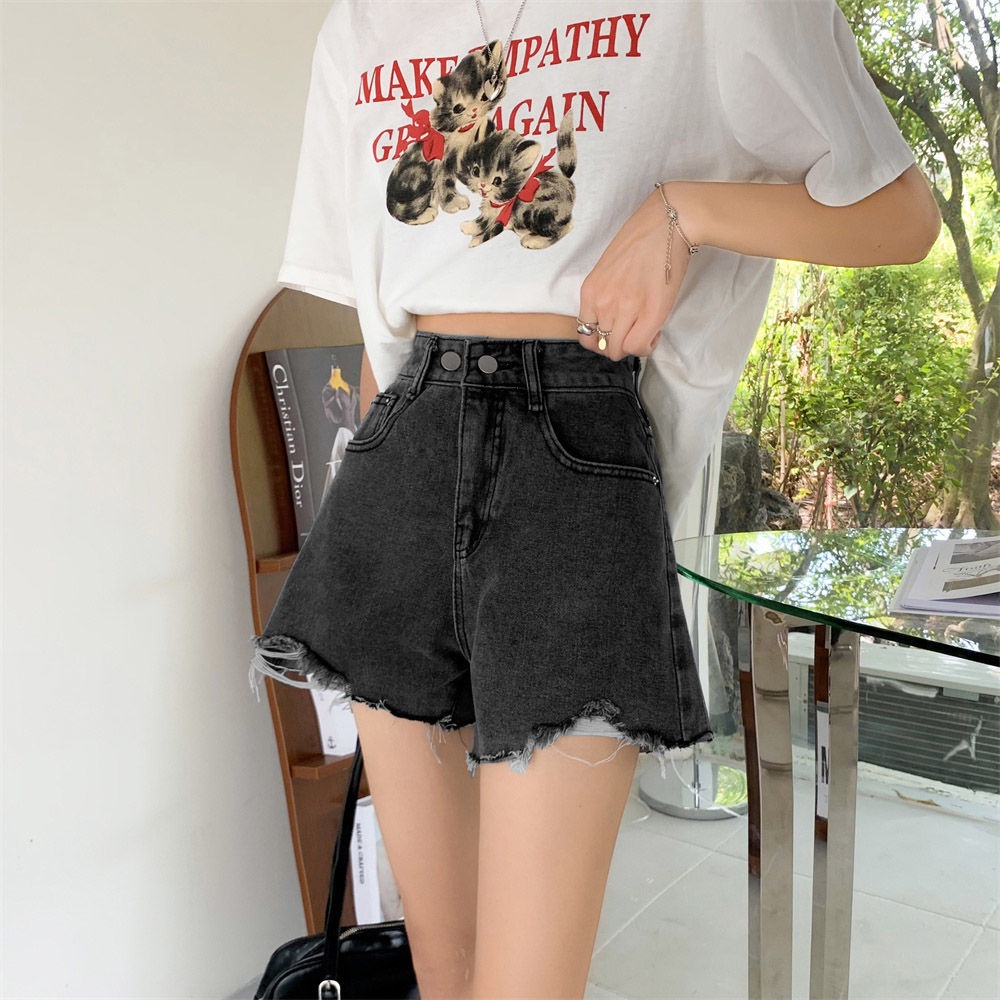 Quần Short Denim Lưng Cao Ống Rộng Thời Trang Mùa Hè Phong Cách Hàn Quốc Cho Nữ