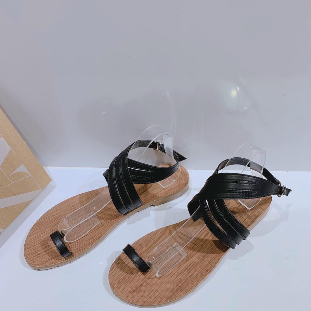 Sandal xỏ ngón chiến binh dây mảnh NALLDOS Quai da, đế thấp cao cấp 3 màu (đen, trắng, kem)