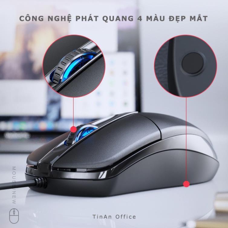 Chuột máy tính có dây văn phòng gaming Inphic PB20P Nút Bấm Cực Êm, Chống Ồn DPI 1200 chơi game cho laptop, PC