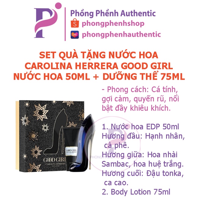 SET QUÀ TẶNG NƯỚC HOA CAROLINA HERRERA GOOD GIRL 2 MÓN - NƯỚC HOA 50ML + DƯỠNG THỂ 75ML
