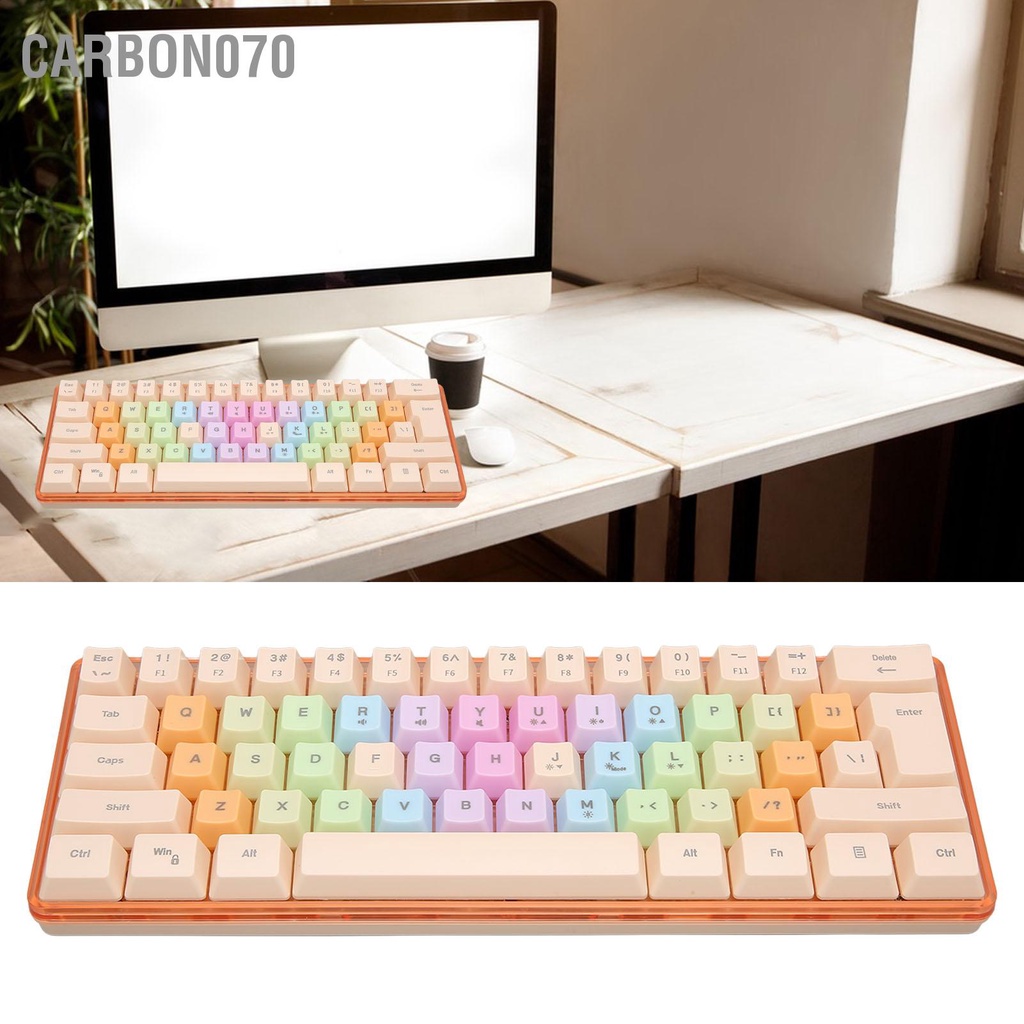 [Hàng Sẵn] 60% Bàn phím cơ 61 phím Bàn phím chơi game RGB Đèn nền có dây mini đầy màu sắc【Carbon070】