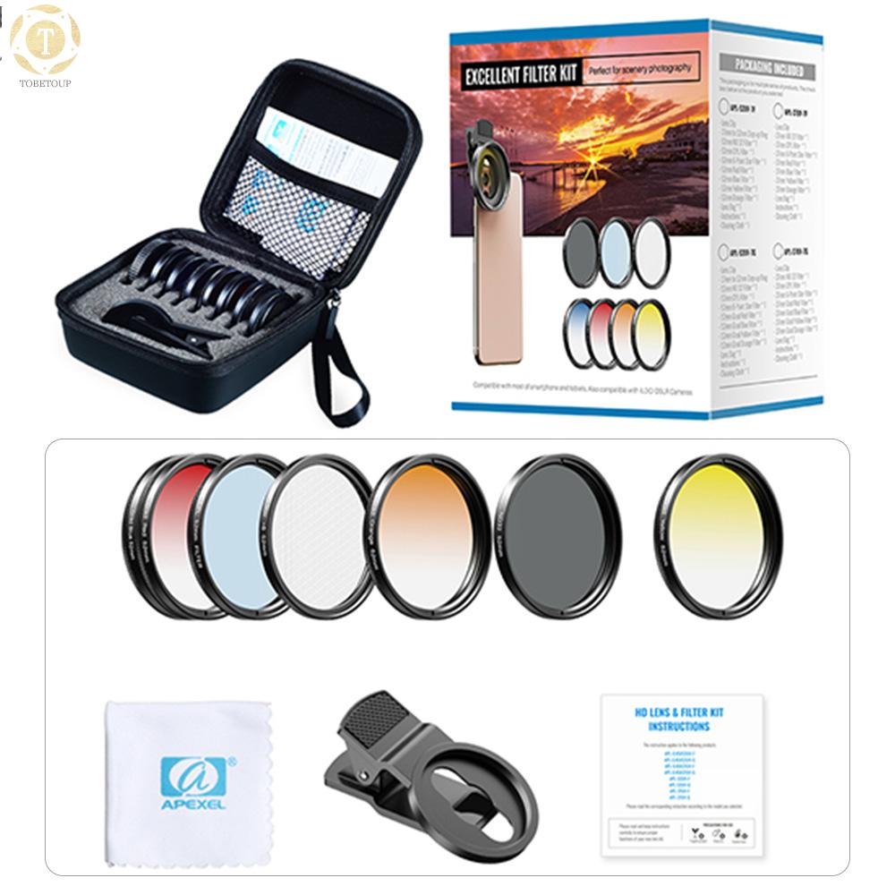 Shipped within 12 hours】 APEXEL APL-52UV-7G 7in1 Lens Filter Kit 52mm ND32 Filter Lens CPL Lens 6-Point Star Filter 52mm Grad Red /Blue /Yellow /Orange Filters Compatible with iPhone Samsung Huawei Most Smartphones and Camera Lenses with 52mm Thread [TO]