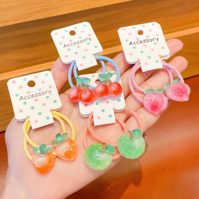 Dây Buộc Tóc Cao Su Co Giãn Hình Trái Cây Hoạt Hình Dễ Thương Cho Bé Gái