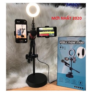 Bộ Giá Đỡ Điện Thoại Livestream 4in1-Đèn Live Stream 4in1 Để Bàn Có Chân Đỡ Micro LivesTream Hai Điện Thoại